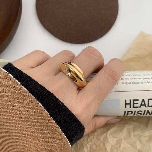 YUN RUO Exaggerated Personality 18k Gold Plated Wide Version UFO Shape Irregular Smooth Titanium Steel Ring Women Accessories