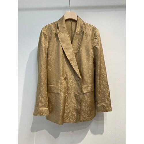 New Ladies High 2021 Quality Fashion Long Sleeve Lapel Jacquard Silk Suit 0313