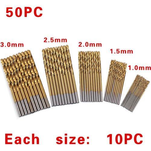 50Pcs/Set Twist Drill Bit Set Saw Set HSS High Steel Titanium Coated Drill Woodworking Wood Tool 1/1.5/2/2.5/3mm For Metal