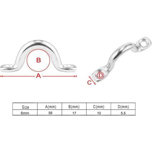 6Pcs 6mm Boat Pad Eye, Tie Down Rope Anchor Stainless Steel Kayak Deck Loops