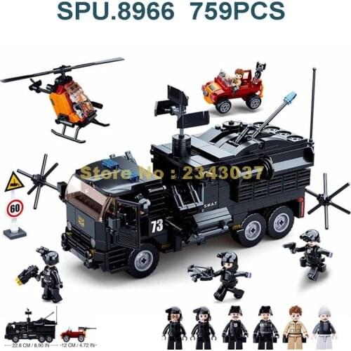 0773 759pcs Urban Police Swat Command Truck Vehicle Building Blocks Toy