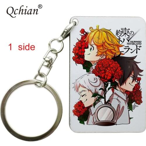 Anime The Promised Neverland Keychain Wooden Cartoon emma norman Isabella figure customize print Keyring Yakusoku No Neverland