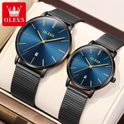 OLEVS Couple watches New Ultra Thin Watches Elegant Men Business Stainless Steel Mesh Quartz Watch Relogio Feminino Hot Sale