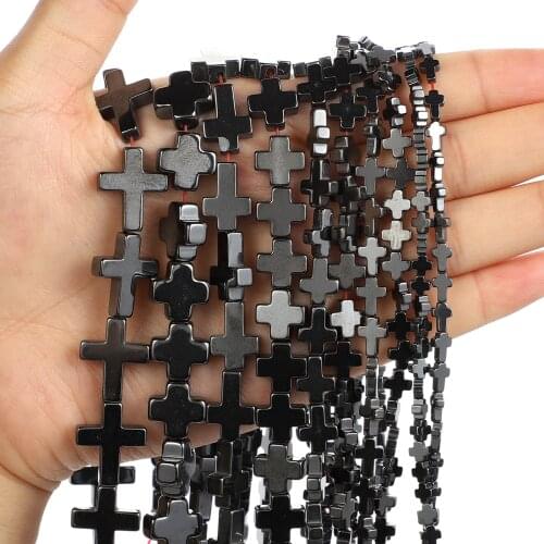 Black Hematite Beads New Cross-Shaped Natural Stone Beads Round Loose Beads For Jewelry Making DIY Bracelet Accessories