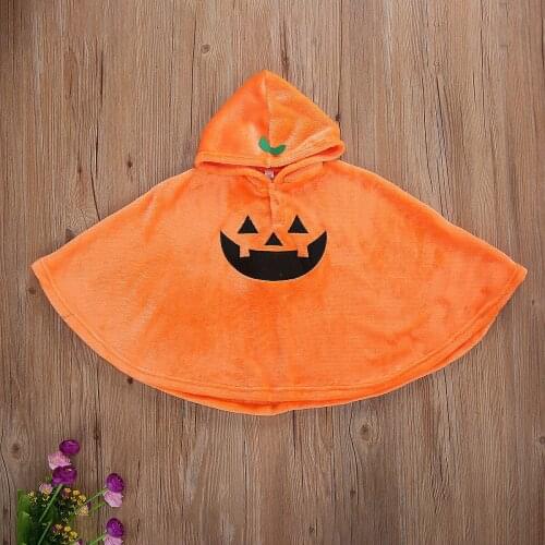 1-4T Kids Halloween Cloak Pumpkin Orange Hoodie Button Patchwork Loose Sweater Warm Soft Cotton Cute Cartoon Children Cloak