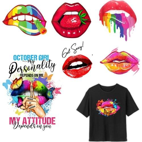 DIY Cartoon Lip Heat Transfer Sticker For Vogue Girl Clothing Patch 1 Piece. T557