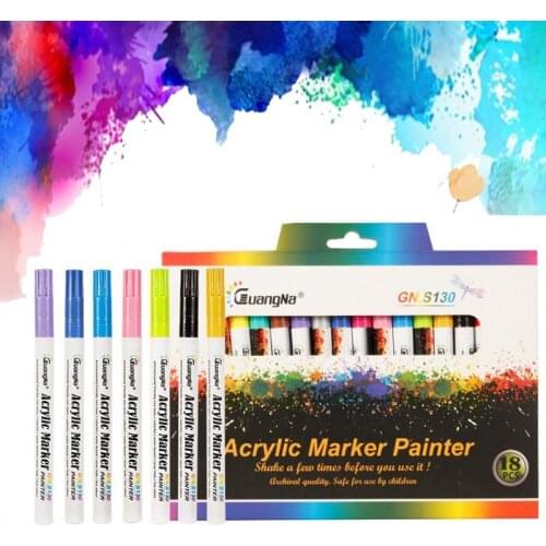 Hot 12/18 Colors 0.7mm Acrylic Paint Marker pen Art Marker Pen for Ceramic Rock Glass Porcelain Mug Wood Fabric Canvas Painting