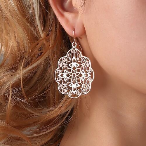 Fine Jewelry Drop Earrings Retro Vintage Alloy Hollow Women Leaflike Long Bohemian Pierced Dangle Earrings For Women
