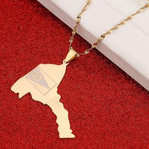 Eritrea Map Flag Pendant Necklaces Women Men Gold Color Jewelry Africa Map of Eritrea Map