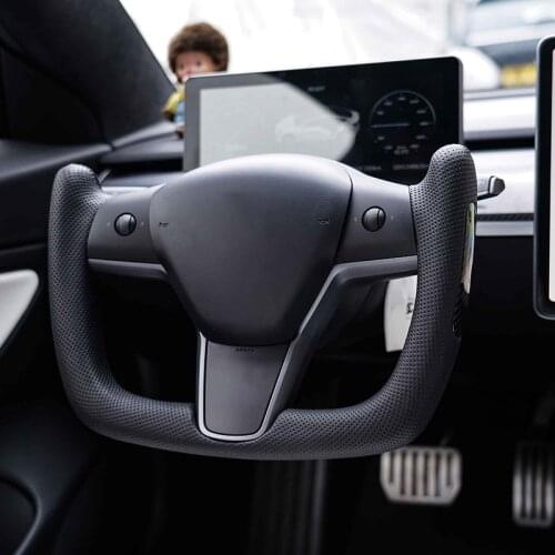 Carbon Fiber Yoke Steering Wheel With Suede U Style Customized For Tesla Model Y Model 3 2017 2018 2019 2020 2021