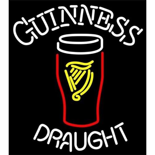 Guinness Draught Glasse Cup Custom Handmade Real Glass Tube Beer Bar KTV Store Advertise Decoration Display Neon Sign 20"X24"