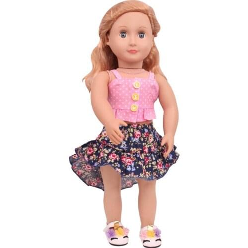 Doll Clothes Two Piece Small Floral Suspender Skirt For 18 Inch American&43CM Reborn New Born Baby Doll Girl`s Toy DIY Gift