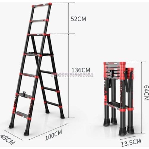 Household Ladder Folding Herringbone Ladder Indoor Multi-function Five Step Ladder Thickened Aluminum Alloy Telescopic Ladder Sm