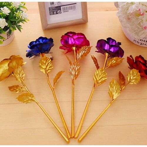 Fashion 24k Gold Foil Plated Rose Creative Gifts Lasts Forever Rose for Lovers Wedding Christmas Day Gifts LX1491