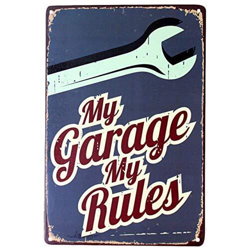 My Garage My Rules Vintage Metal Tin Signs Plaque for Man Cave Garage Home Decor Wall Art Gifts 8x12 inch