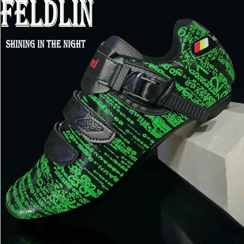 Mens Mtb Road Cycling Sneaker Non-Locking Velcro Nonslip Shoes Bike Competition Professional Fluorescent Upper Cycling Shoes