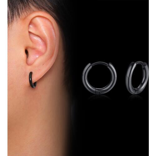 Mens Hoop Earrings Stainless Steel Black And Gold Huggie Earrings For Cartilage Jewelry