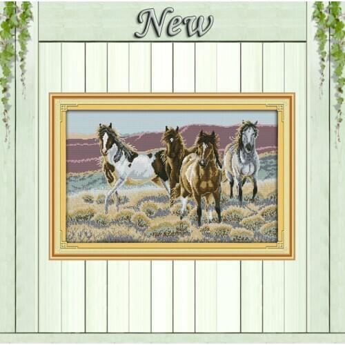The four horses home wall Decor paintings counted print on canvas DMC 11CT 14CT DIY kits Cross Stitch embroidery needlework Sets