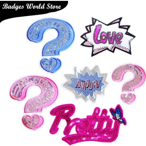 1 Pcs Say hello icon Cartoon Sequin Embroidered Iron on Patch for Clothing DIY Stripes Clothes Patchwork Stickers Custom Badges