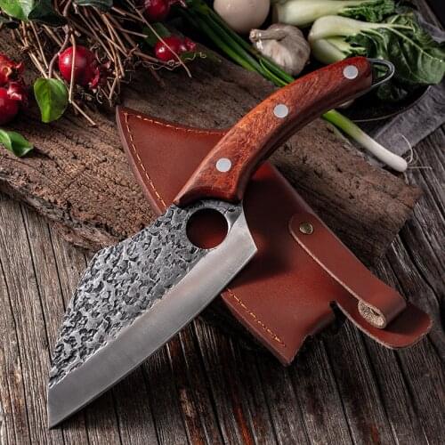 Portable Forged Camping Knife Cutting Ring Meat Cleaver Kitchen Slicing Knife Multi-Purpose Sharp Tactics Boning Knife Covers