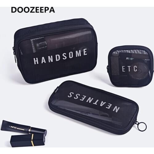 DOOZEEPA Cosmetic Bag for Travel Women Zipper Make Up Transparent Mesh Makeup Bags Organizer Gadgets Toiletry Pouch Beauty Case