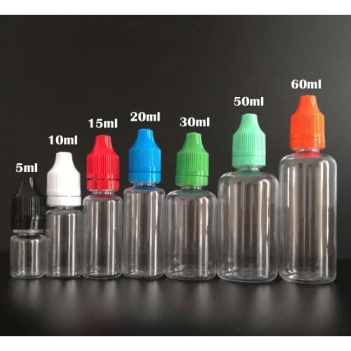 200pcs 30ml Empty Refillable Bottle PET Clear Plastic Dropper Bottles With Tamper Caps for E juice Nail Polish