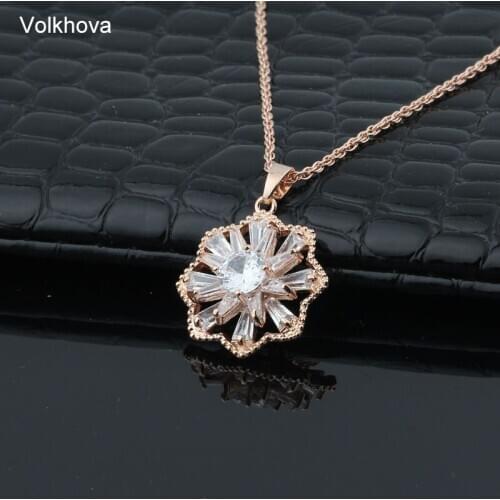 Luxury 585 Rose Gold Color Shape Design of Plant Flowers Pendant Necklace with AAA Cubic Zirconia 2019 Fashion Jewels Pendant