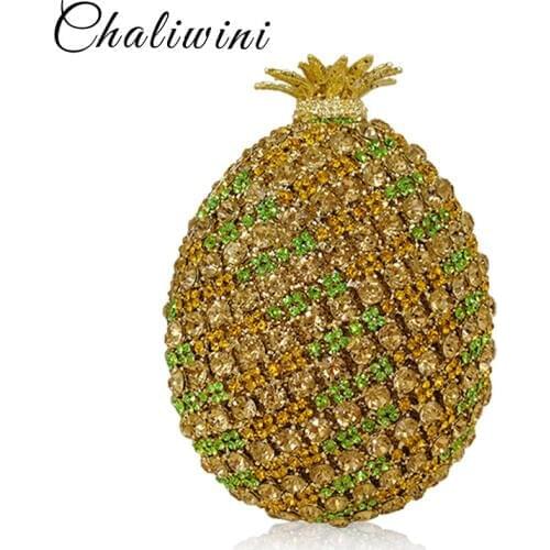 Fruit Luxury All Diamond Colorful Crystal Women Messenger Bags Chains Hasp Evening Bag Cell Phone Pocket Pochette Party Wallet