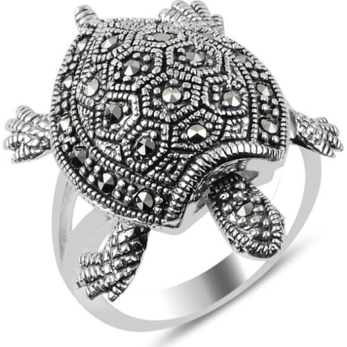 Silver 925 Sterling Marcasite Sterling Moving Turtle Ring