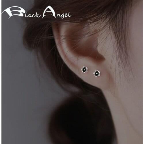 BLACK ANGEL 925 Sterling Silver Stud Earrings for Women Simple Sweet Flower Vintage Fashion Temperament Student INS Ear Jewelry
