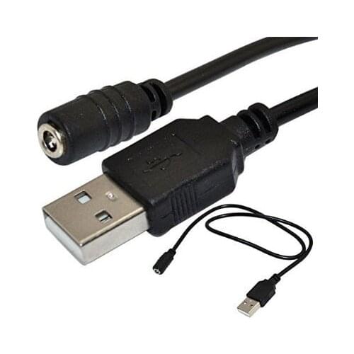USB A Male Plug to 1.35 x 3.5mm DC Power jack Female Cord Cable Black