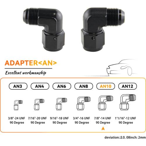 2PCS Male -10 AN To -10 AN Female 90 Degree Swivel Coupler Union Adapter Fitting Black