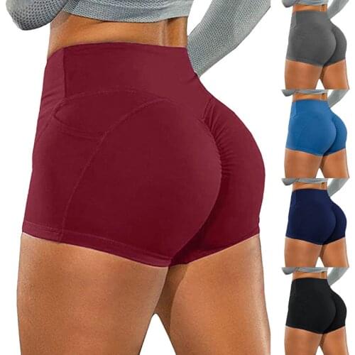 Sport Summer Shorts Women High Waist Elasticated Seamless Fitness Leggings Push Up Gym Training Gym Tights Pocket Short