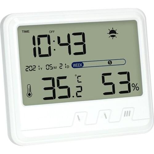 Indoor Hygrometer Thermometer with Time Date Week Backlight LCD Display Clock Calendar USB Desk Electronic Temperature Humidity