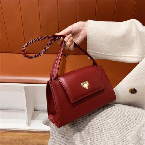 Vintage Love Women Portable Underarm Bag Fashion PU Leather Ladies Small Square Shoulder Bags New Female Baguette Purse Handbags