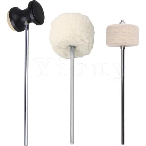 Yibuy 3 Pcs Stainless Steel Shaft Felt Drum Beater Musical Instrument Fitting