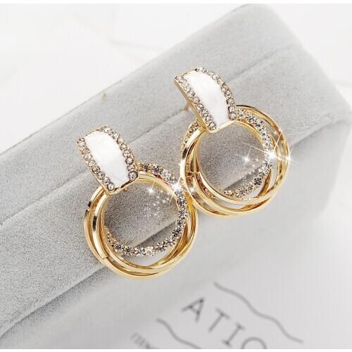 LATS Light Luxury Korean Round Drop Earrings for Women Classic Circle Dangle Earrings Brincos Earings Female Fashion Jewelry