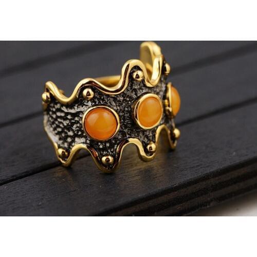 S925 pure silver process Female money inlay south red natural stone Silver wholesale beeswax ring