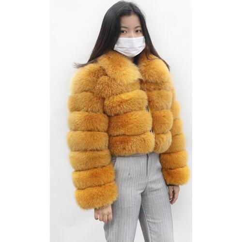 JANEFUR Natural Fox Fur Coat Women Long Sleeve Winter High Fashion Short Style