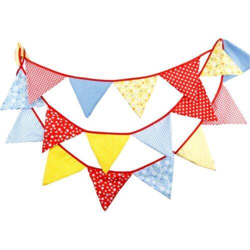 1pcs 4.1M 18 Flags Blur Red Yellow Cottong Bunting Banners Children Birthday Party Decoration Pennant Wedding Photo Decor Flags