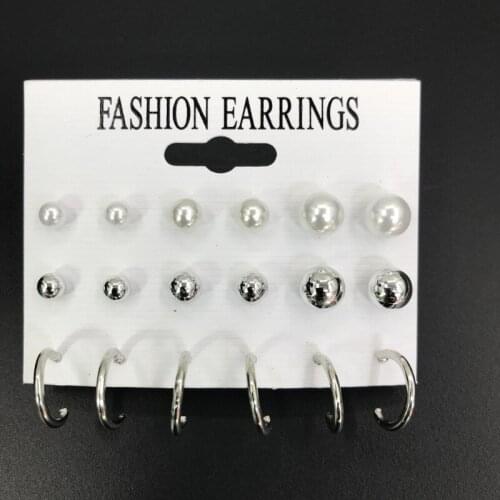 2020 Wholesale Womens Earrings Set Pearl Earrings for Women Bohemian Fashion Jewelry 2020 Geometric Crystal Heart Stud Earrings