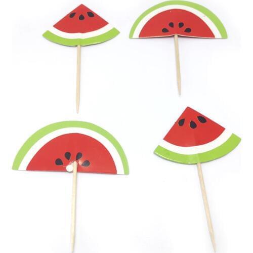 24pcs/lot Watermelon Theme Cupcake Toppers with Sticks Happy Birthday Party Decoration Baby Shower Boys Kids Favors Cake Topper