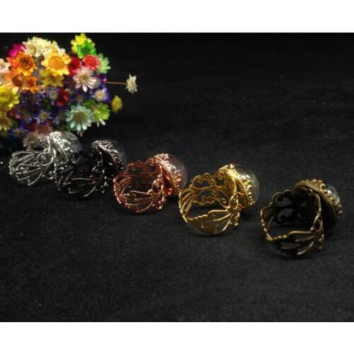 300sets/lot 15mm half round ball Glass Bubble glass globe rings 15mm flower Ring tray set DIY glass dome glass cover vial rings