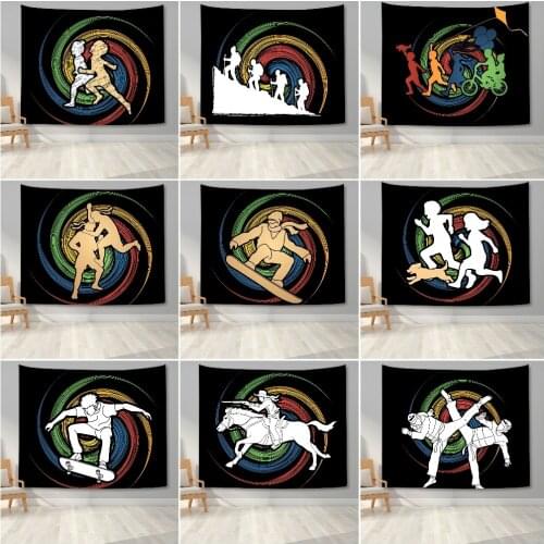3D Cartoon Pattern Tapestry Wall Hanging Tapetry Sport Player Action On Spin Wheel Graphic Wall Tapestry Background Cloth
