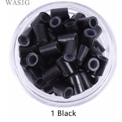 1# black 500pcs 4.5mm Lined Silicone Copper Tubes Microlinks Loop Rings Hair Beads for Human Hair Extensions Braids Tools