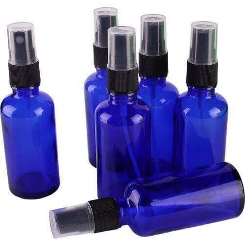6pcs 50ml Cobalt Blue Glass Spray Bottle w/ Black Fine Mist Sprayer essential oil bottles empty cosmetic containers