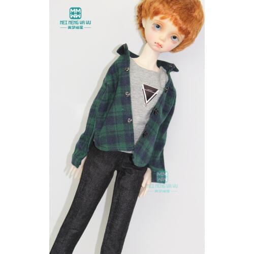 BJD dolls clothes for 43cm 1/4 MSD BJD accessories fashion Green plaid shirt, vest, shorts