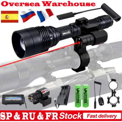 C11 Zoomable Led Flashlight XRE Red Green White Hunting Rifle Lantern Torch+18650+Charger+Switch+Rifle Clip+Red Laser Dot Sight
