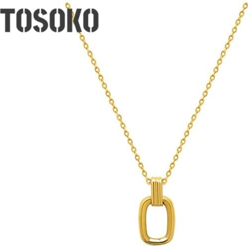 TOSOKO Stainless Steel Jewelry Geometric Hollow Pendant Necklace Womens Fashion Clavicle Chain BSP985