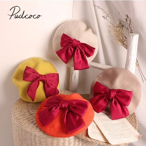 Infant Kids Baby Girls Berets Solid Candy Color Big Bowknot Hats Fashion Girls Daily Party Wear Retro Caps Accessories For 2-6T